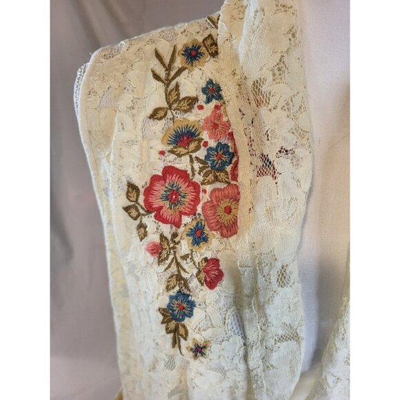 April Cornell NWT Ivory Embroidered Floral Lace Sleeveless Duster Size Small - Picture 2 of 7